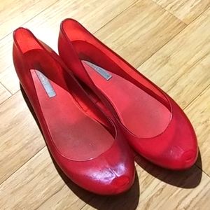 Red Jelly Slip-on Peep Toe Shoes